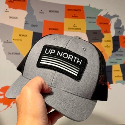UP NORTH Retro Patch Trucker Hat - Gray Black