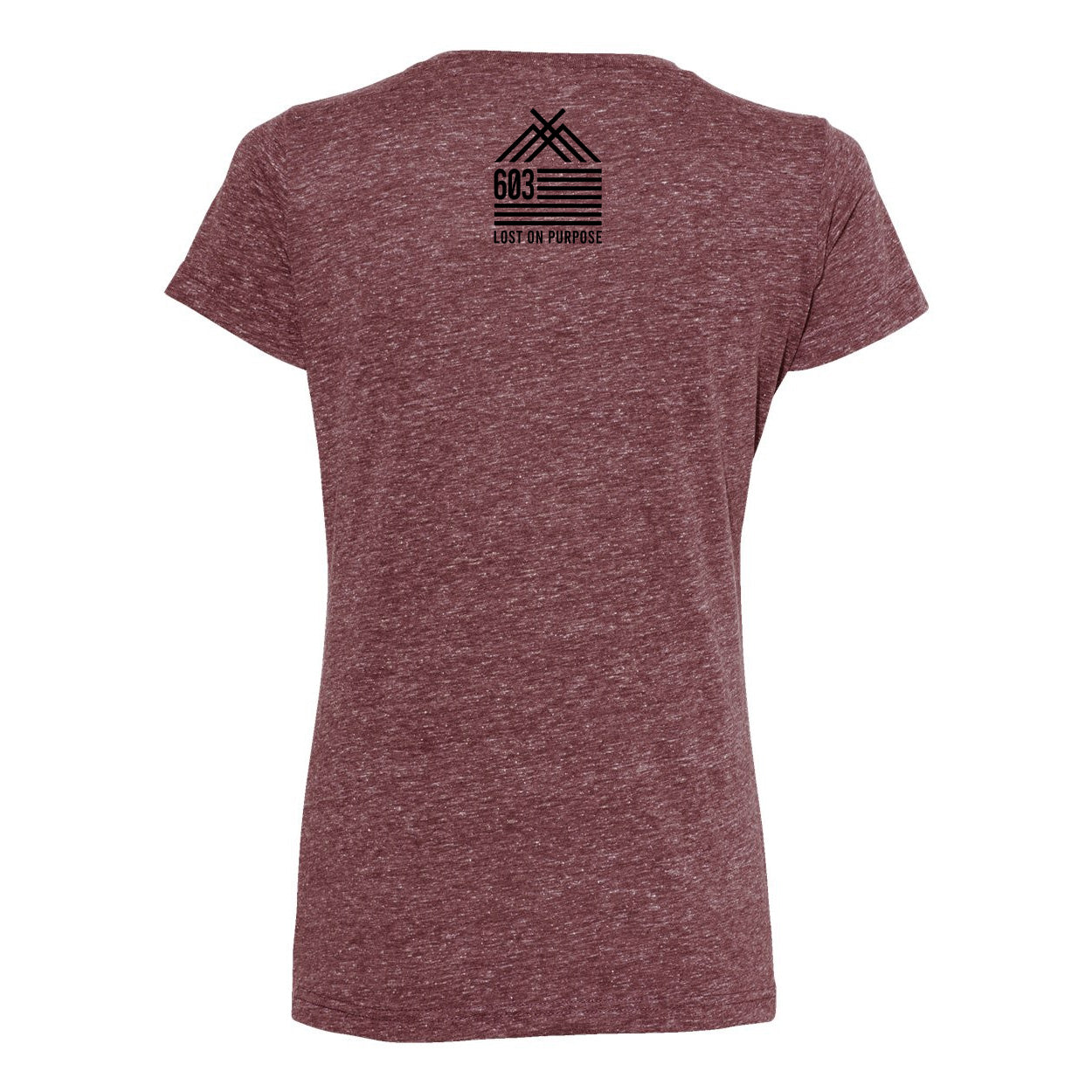 Ladies V-Neck Tee, Script logo - Burgundy Htr