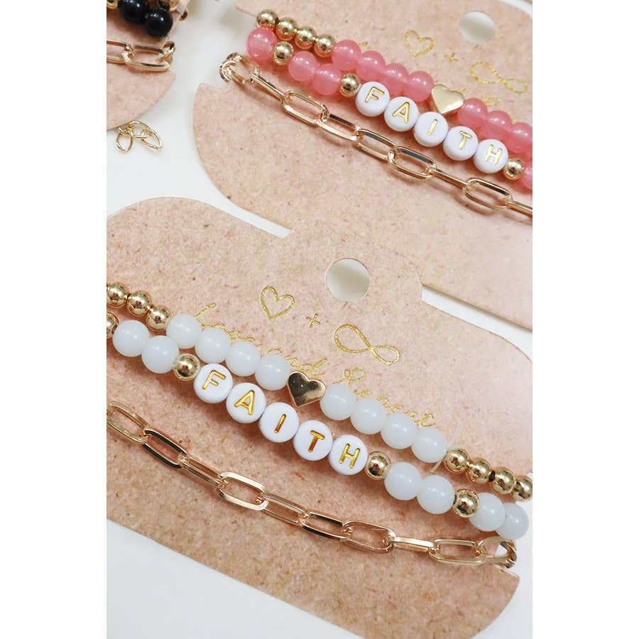 Faith Bead and Chain Layered Soft Tone Bracelets