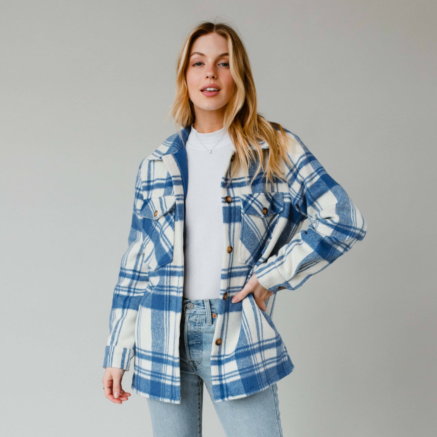 Royal Blue & Cream Plaid Shacket