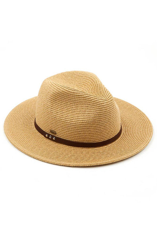C.C Suede Band Trim Panama Sun Hat