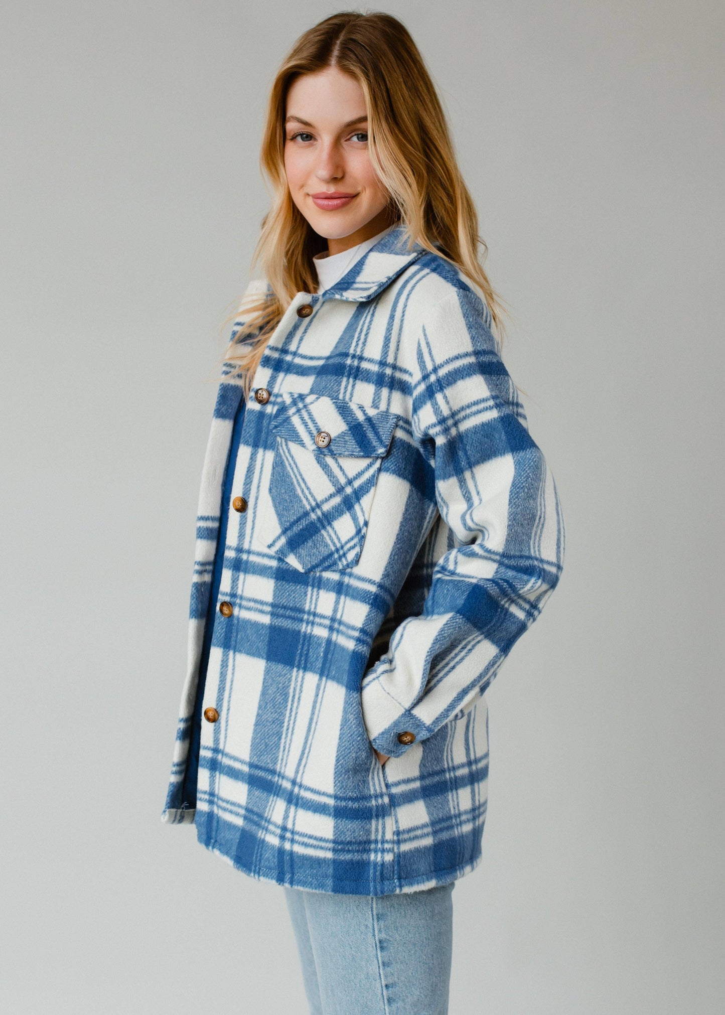 Royal Blue & Cream Plaid Shacket