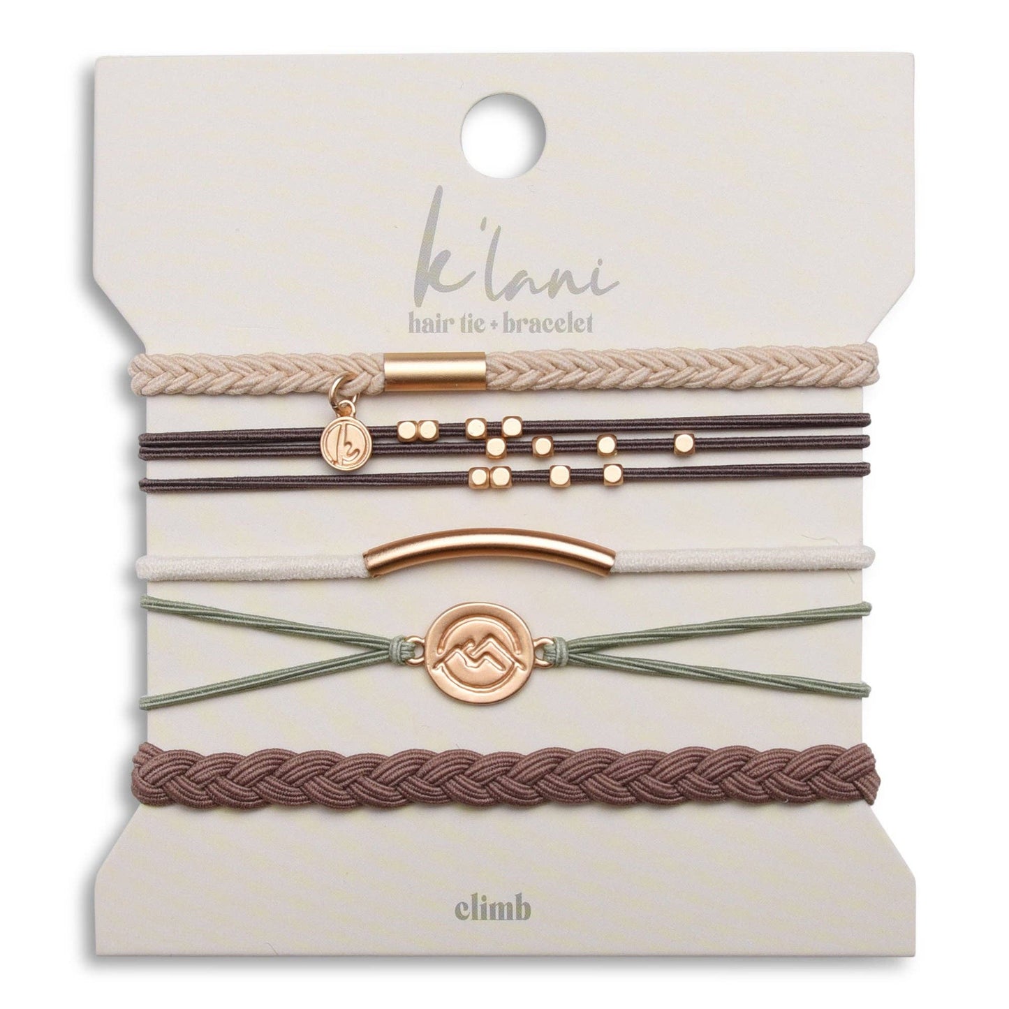 "Climb" Natural Colors with Gold Mountain Accent hair Tie Bracelets