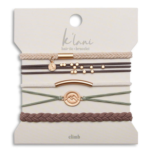 "Climb" Natural Colors with Gold Mountain Accent hair Tie Bracelets
