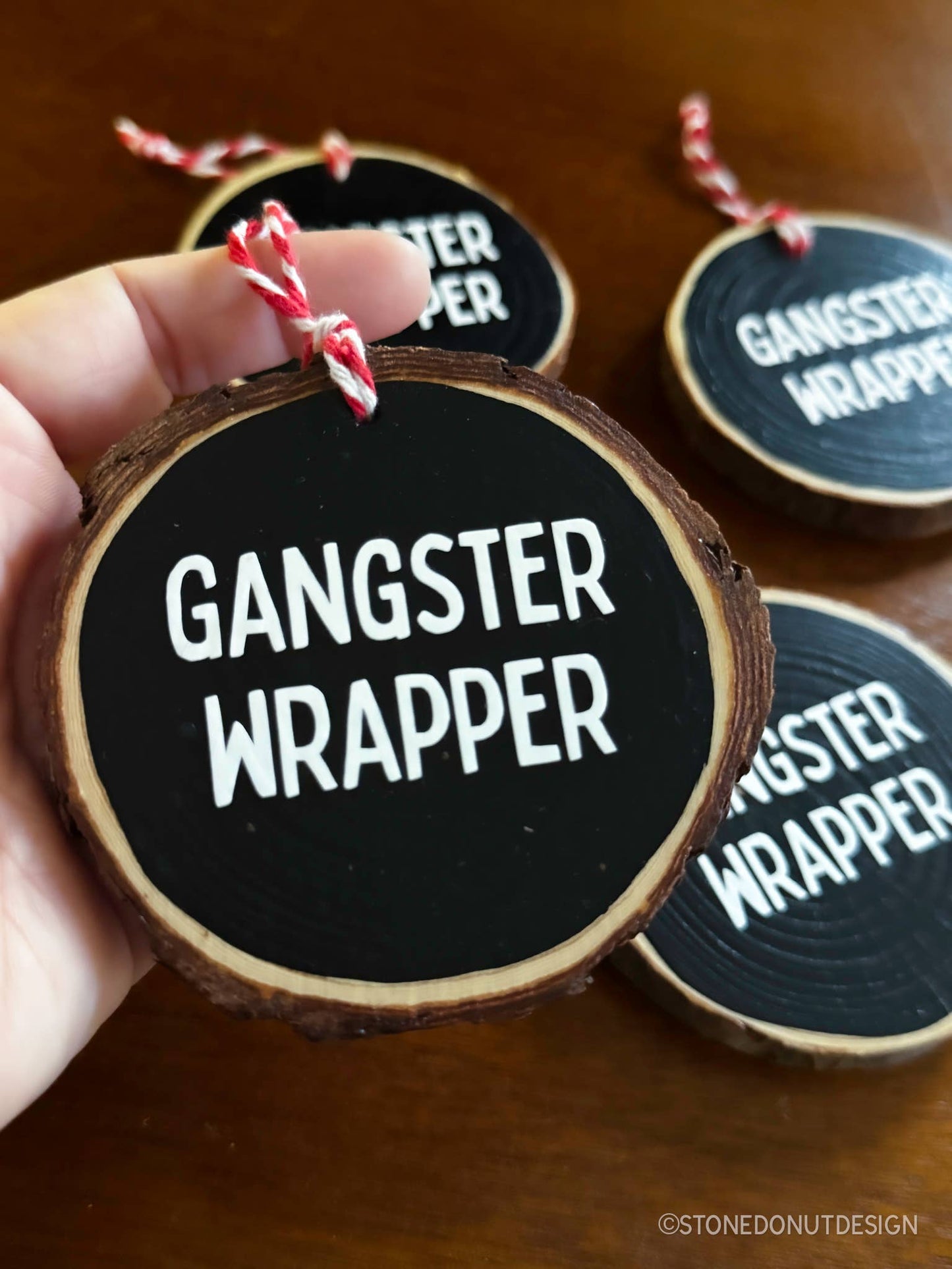 Gangster Wrapper Wood Slice Christmas Ornament