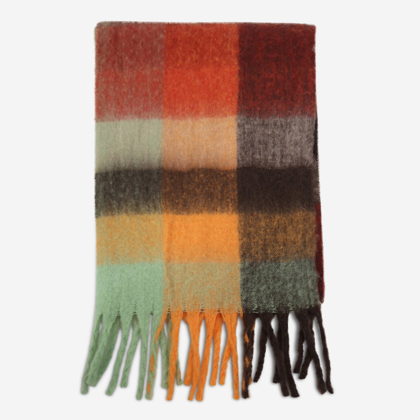 Plaid Pattern Fringe Oblong Winter Scarf