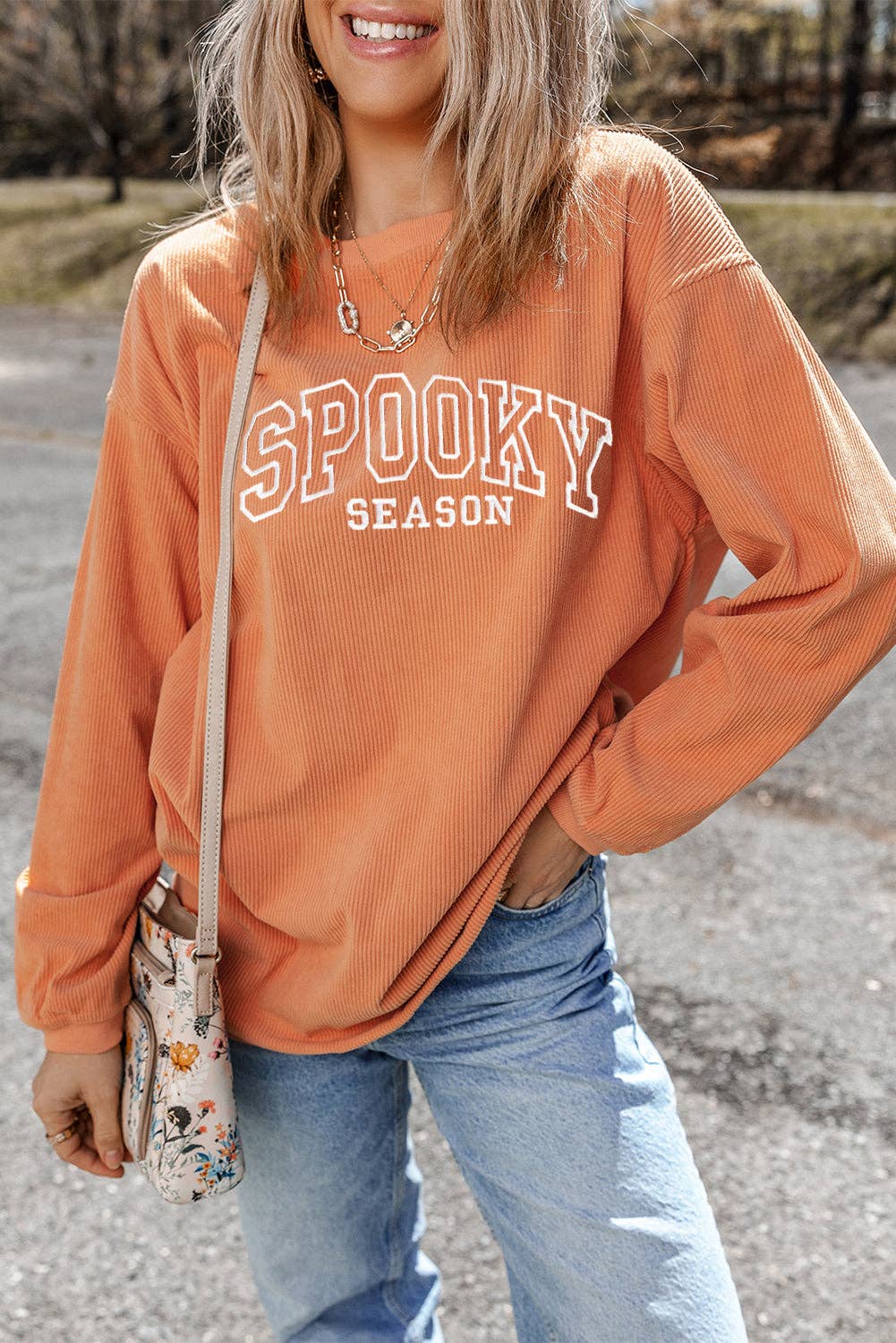 SPOOKY SEASON Embroidered Ribbed Sweatshirt