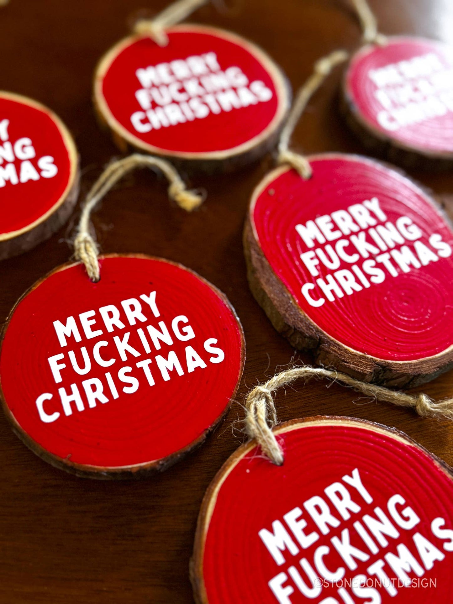 Merry Fucking Christmas Wood Slice Christmas Ornament