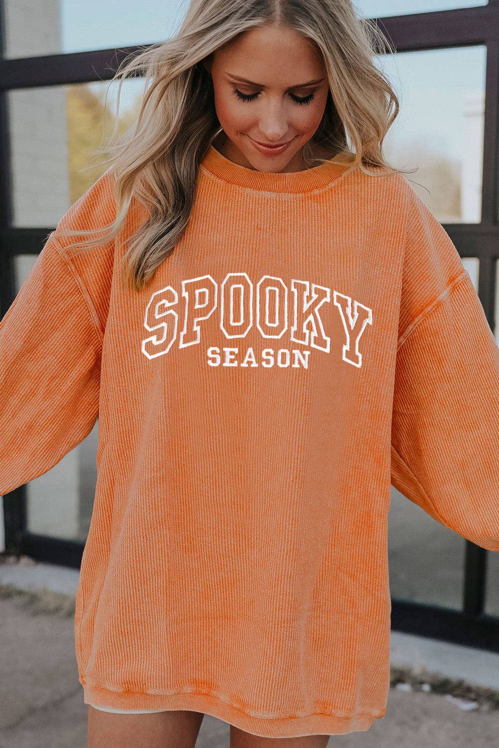 SPOOKY SEASON Embroidered Ribbed Sweatshirt