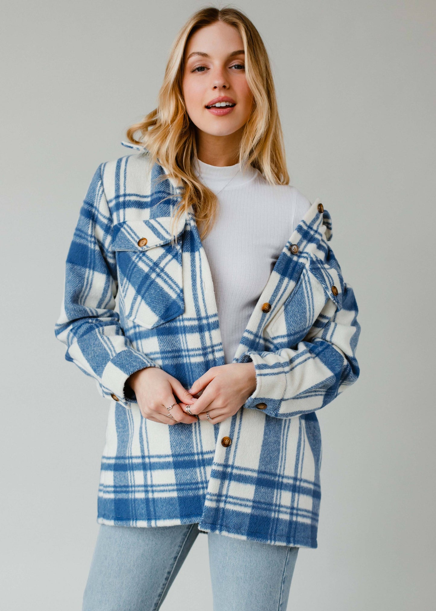 Royal Blue & Cream Plaid Shacket