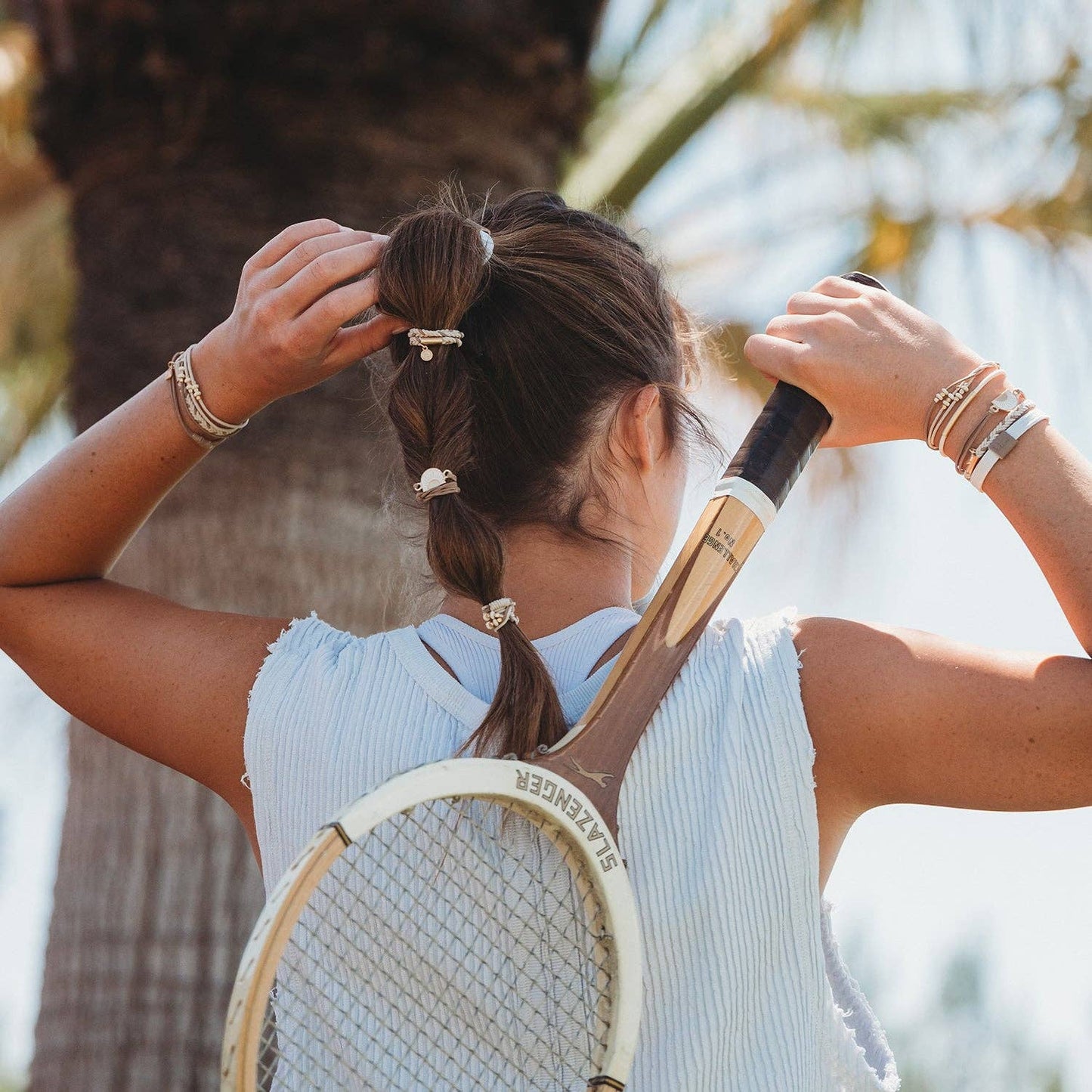 "Rise" Cream and Tan With Gold & Sun Accents Hair Tie Bracelets