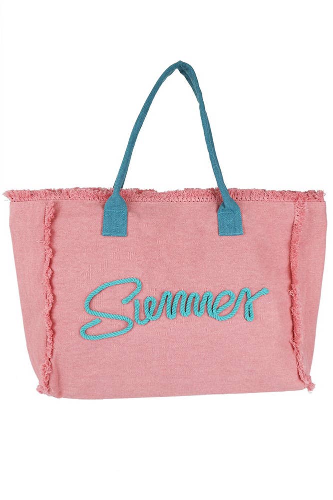 Sewn Rope Summer Letter Fringed Canvas Bag