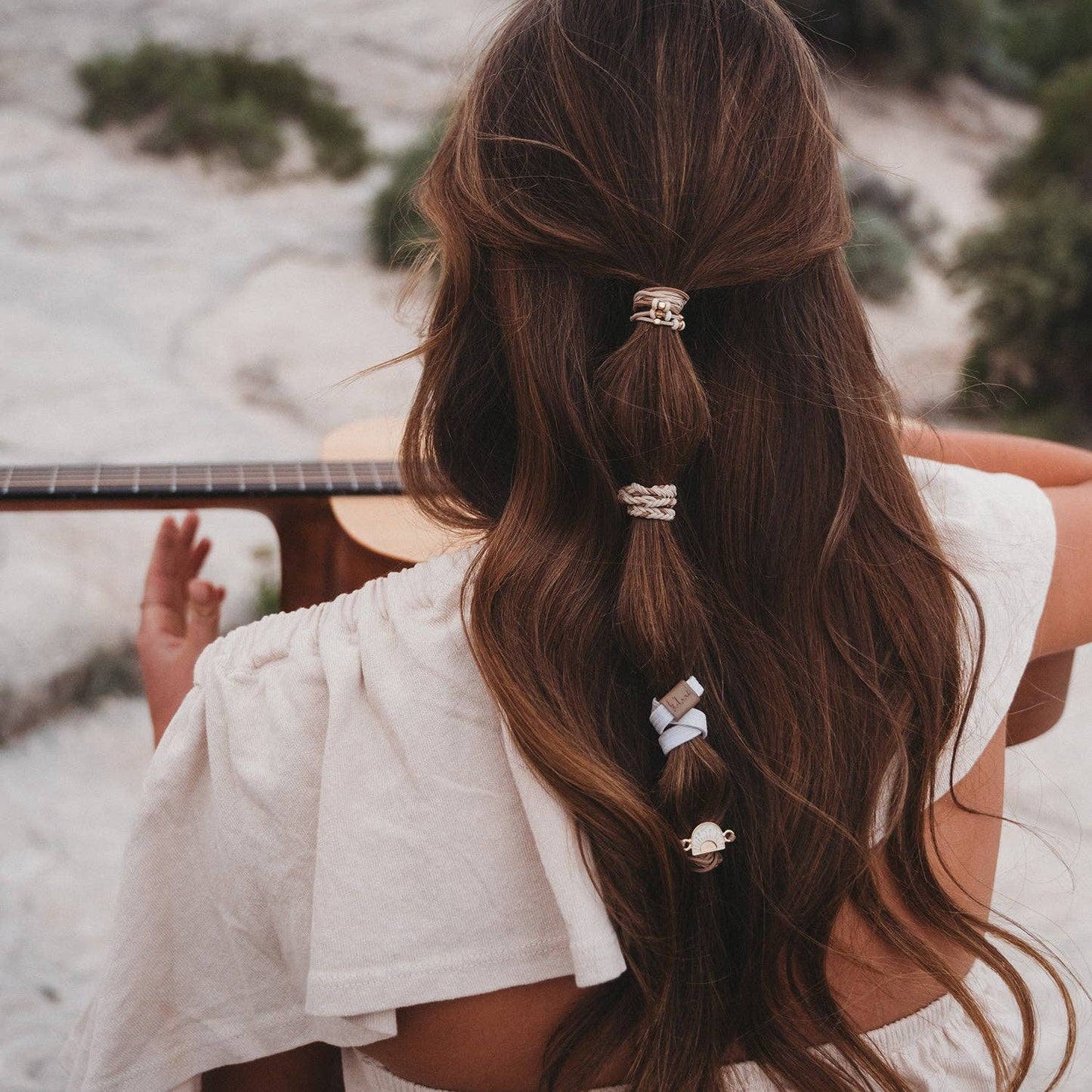"Rise" Cream and Tan With Gold & Sun Accents Hair Tie Bracelets