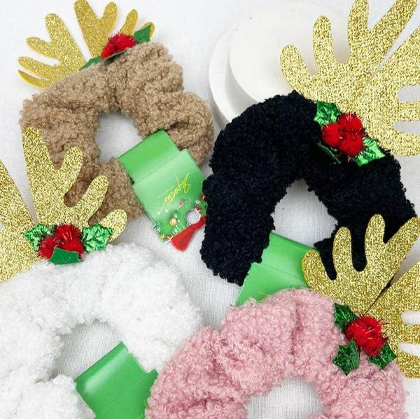 Glitter Antlers Fluffy Scrunchie Hair Tie