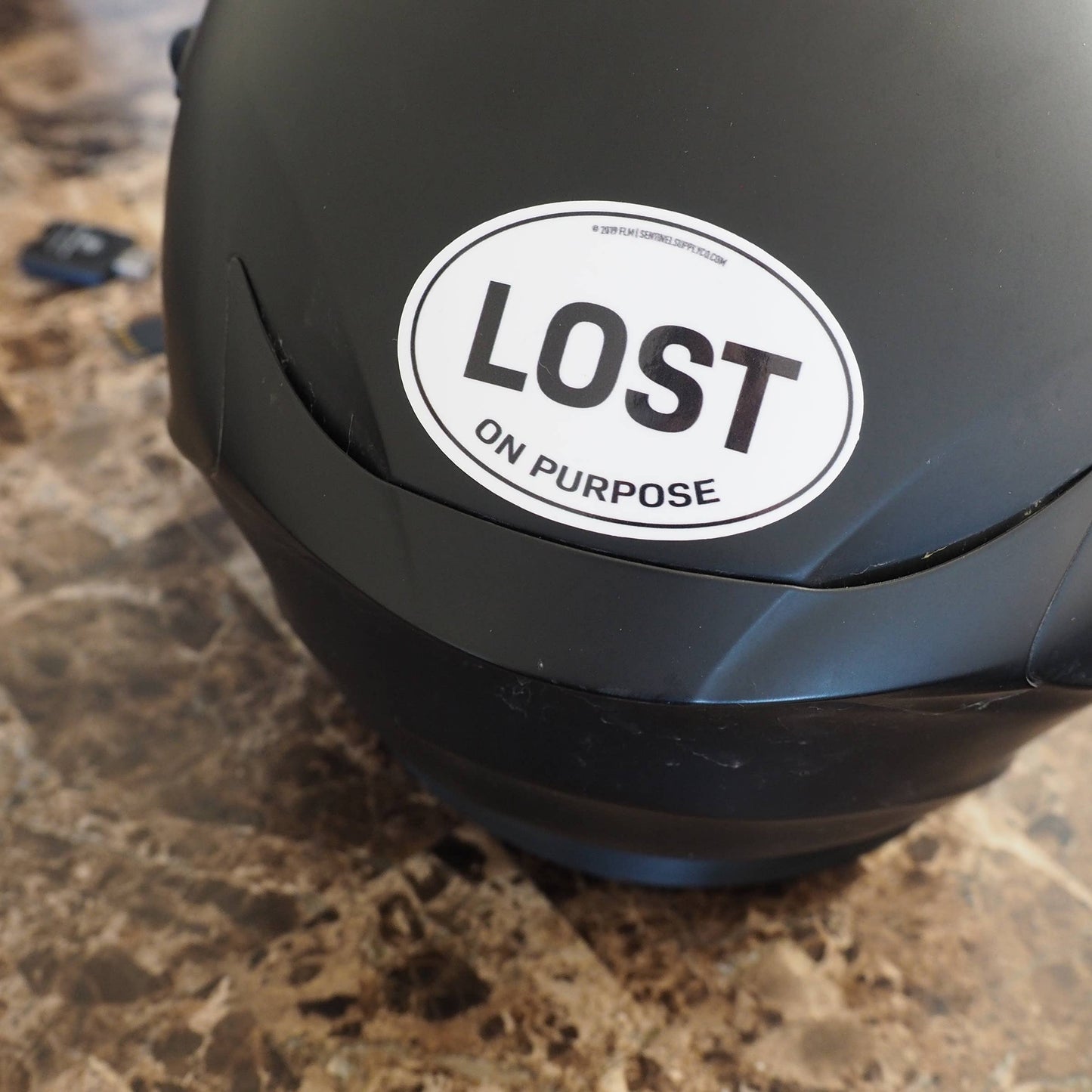 Lost on Purpose Oval Bumper Sticker, Outdoor Adventure Decal