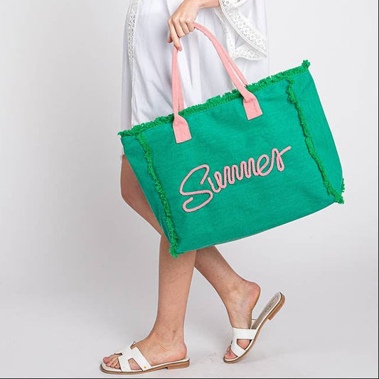 Sewn Rope Summer Letter Fringed Canvas Bag