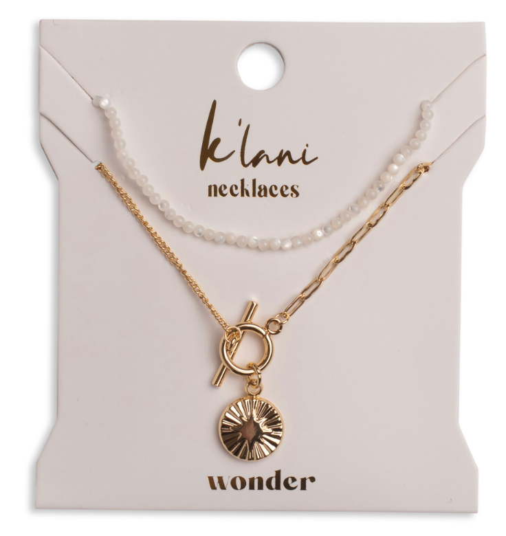 "Wonder" Gold Star with White Bead Necklace Set
