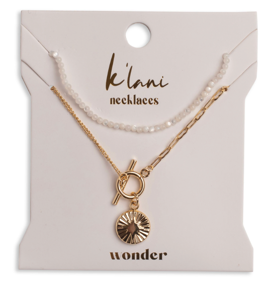 "Wonder" Gold Star with White Bead Necklace Set