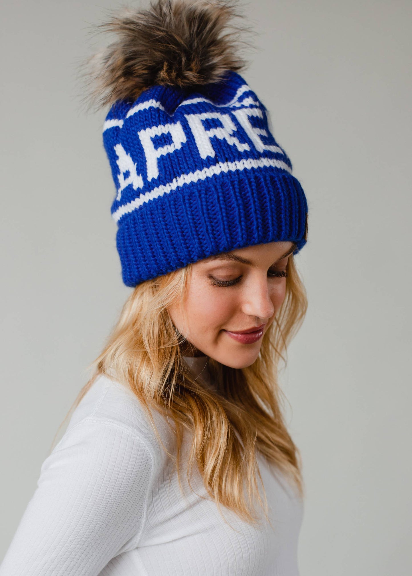 Blue & White Après Pom Hat