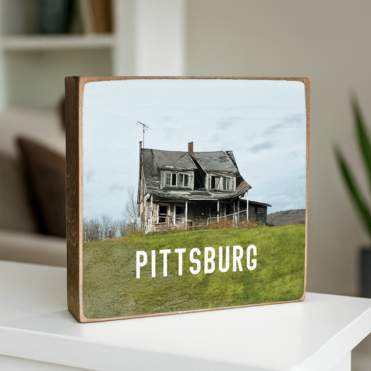 Spooky House - Square Wood Block Sign