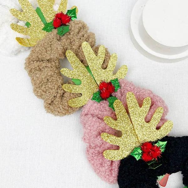 Glitter Antlers Fluffy Scrunchie Hair Tie