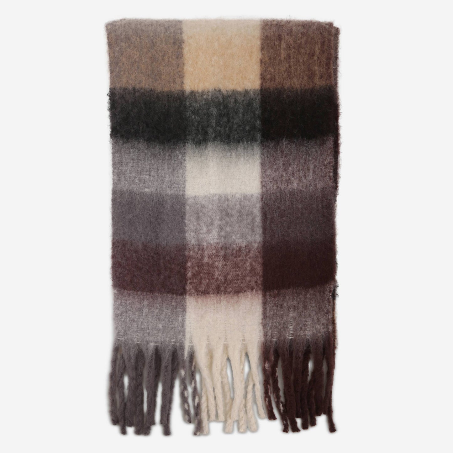 Plaid Pattern Fringe Oblong Winter Scarf