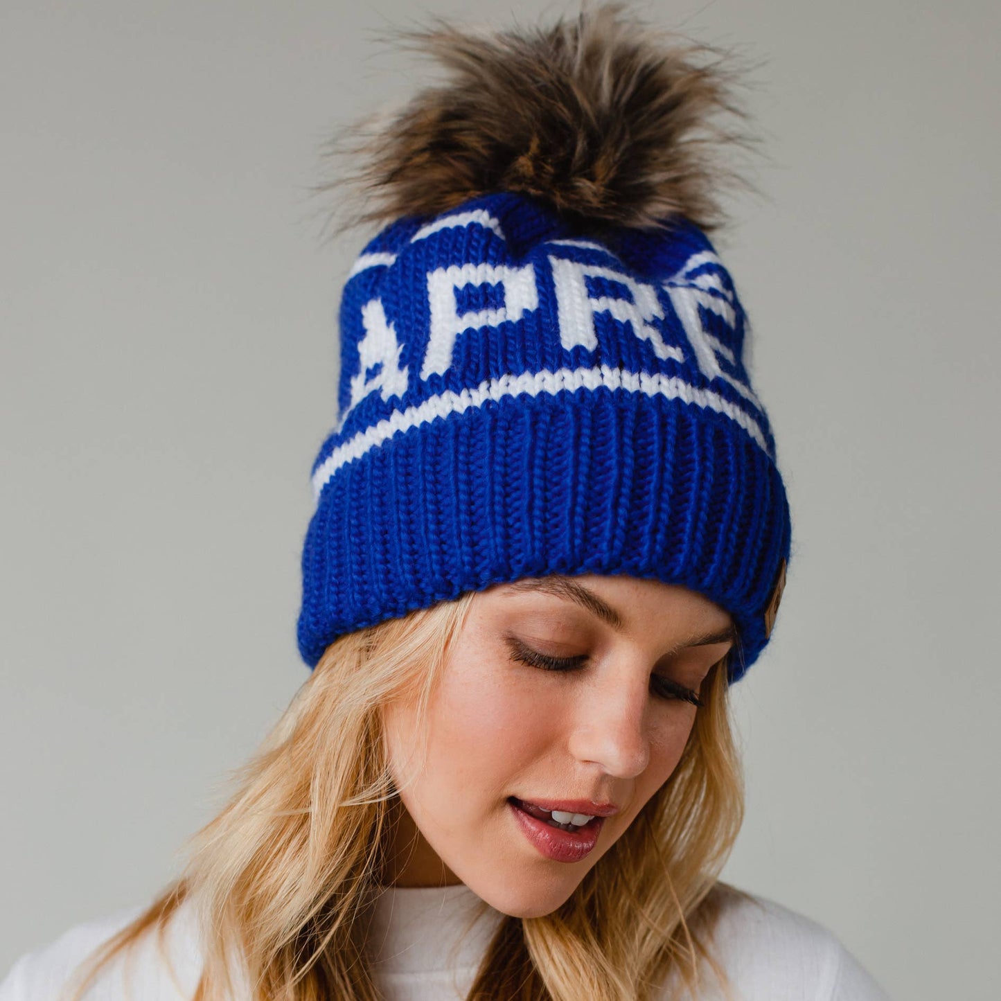 Blue & White Après Pom Hat