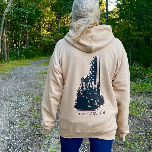 Sand Hoodie, NH Flag Treeline & Moose