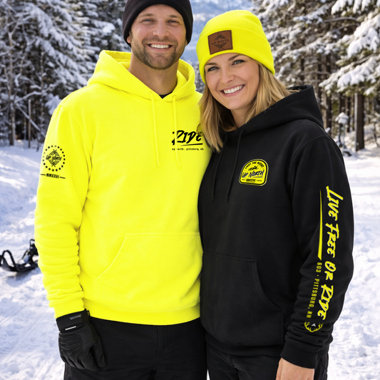 “Live Free or Ride” Up North Hoodie - Black/Neon