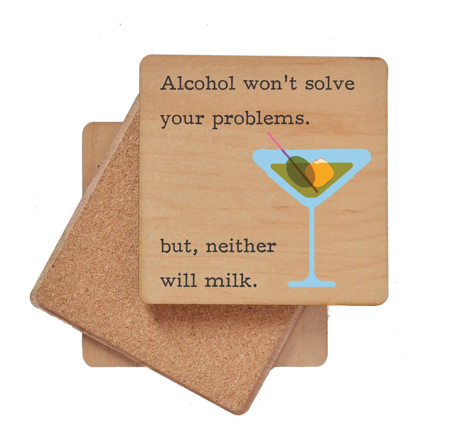Alcohol Won't Solve Funny Wood Bar Coaster Gift - Coasters