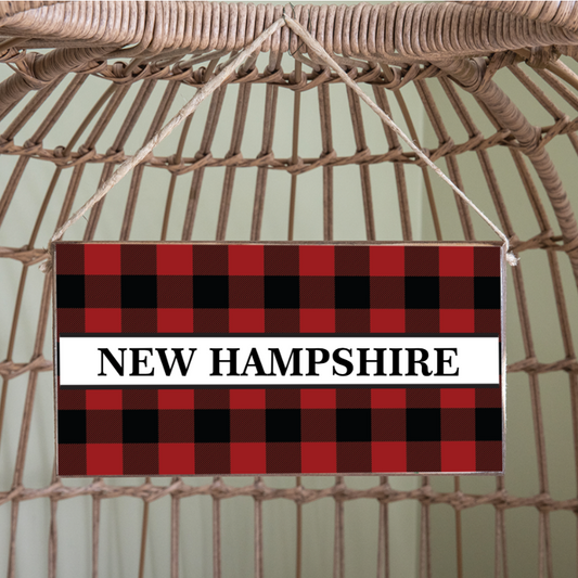 Plaid "New Hampshire" Twine Hanging Sign