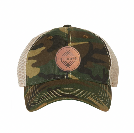 Up North Camo Washed & Worn Trucker Hat