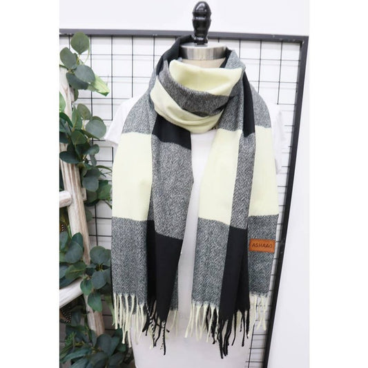 Black/Cream Plaid Cashmere Scarf