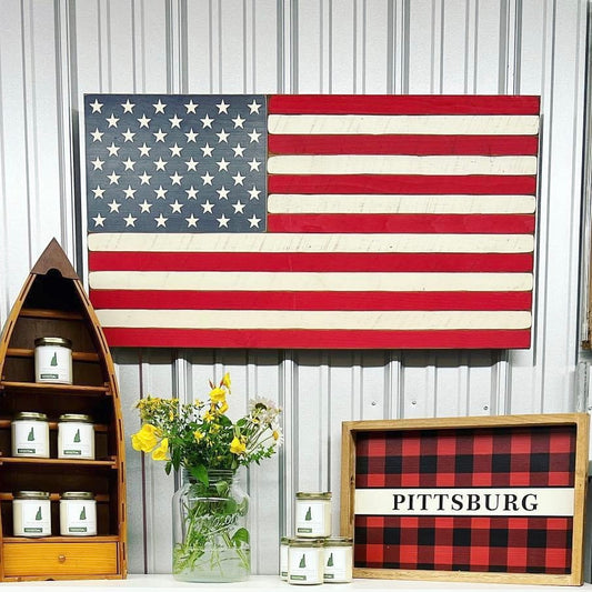 American Flag Solid Wood Sign